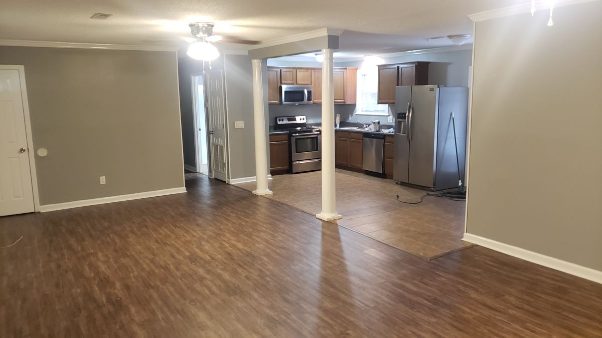 Open living room and kitchen after remodel